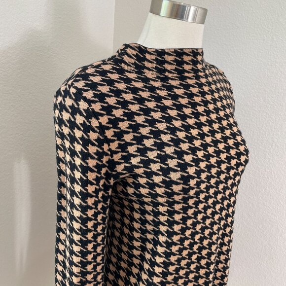 Ann Taylor Womens Small Petite Brown Black Houndstooth Mock Neck Sweater - Picture 3 of 10